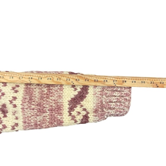 Vintage Cowichan Burgundy Cream Cowl Neck 1/4 Zip Handmade Sweater Kangaroo Pckt - Picture 6 of 12